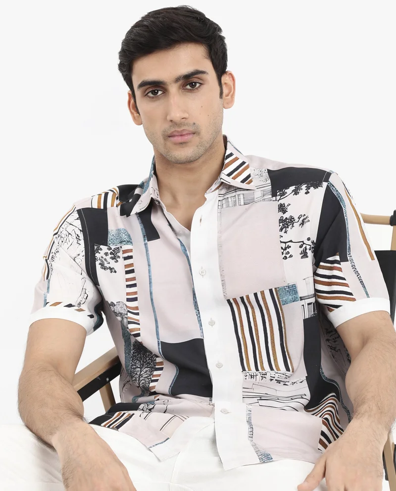 Rare Rabbit Men's Abstract Print Boxy Shirt