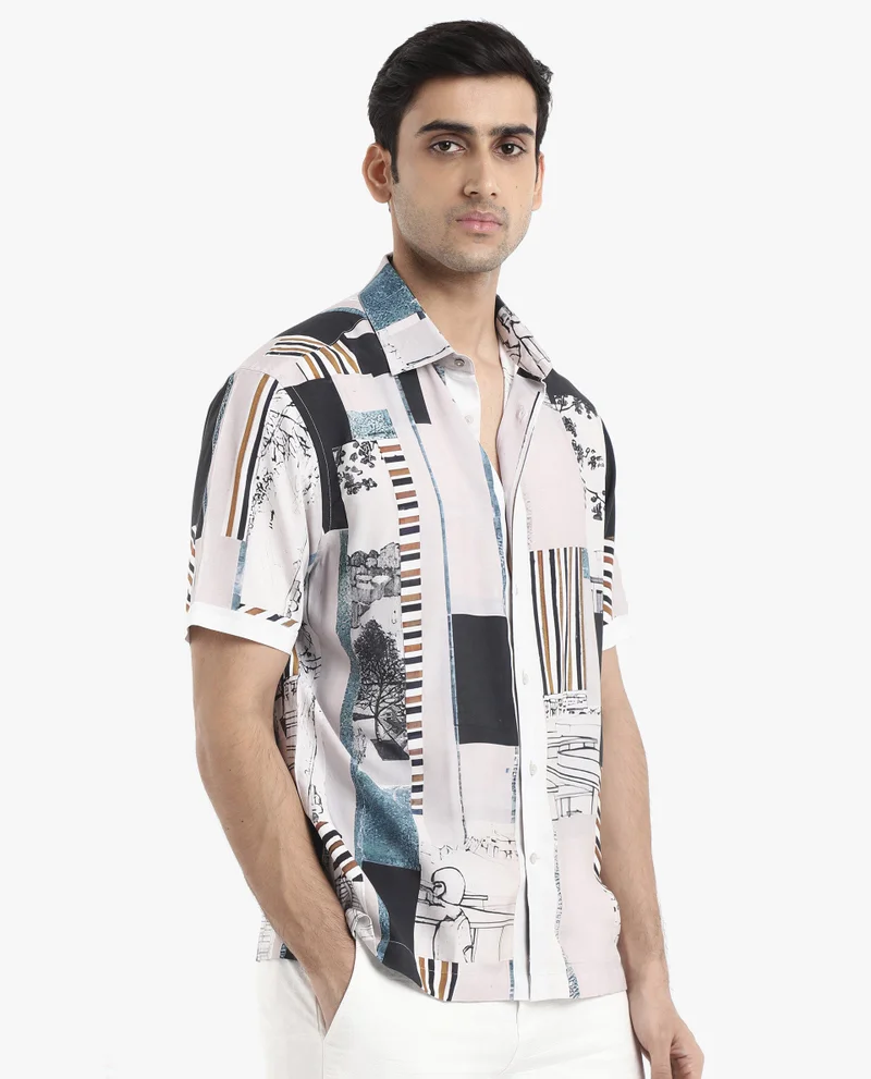 Rare Rabbit Men's Abstract Print Boxy Shirt