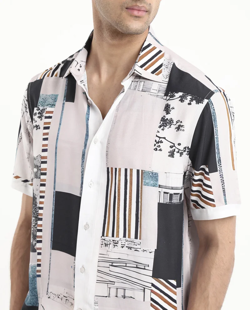 Rare Rabbit Men's Abstract Print Boxy Shirt