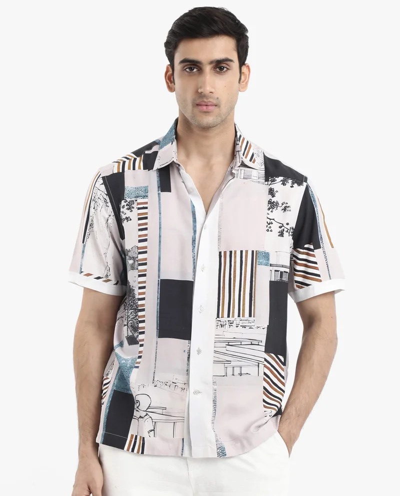 Rare Rabbit Men's Abstract Print Boxy Shirt