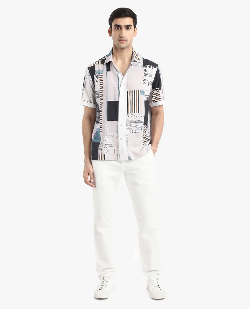 Rare Rabbit Men's Abstract Print Boxy Shirt