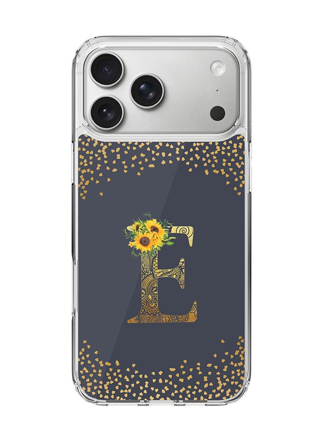 Stylizedd Classic Clear MagSafe Case for iPhone 17 Pro Max , Hybrid Soft Case Flexible Edges Anti Drop TPU PC Gel Thin Transparent Cover [ Designed for iPhone 17 Pro Max ] - Custom Monogram Initial Letter Floral Pattern Alphabet - E  (Grey )