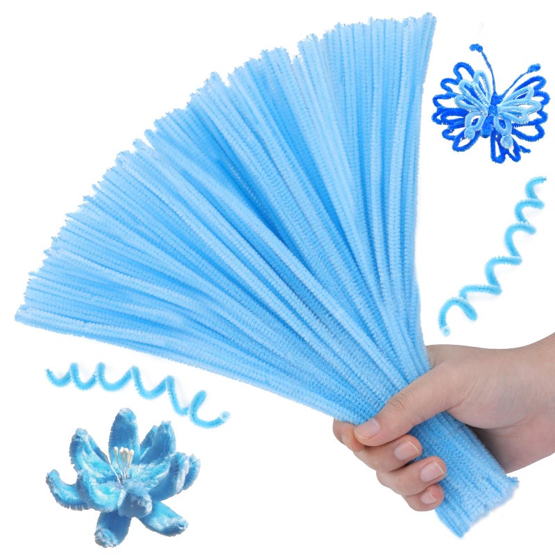 Hssugi Pipe Cleaners, 100PCS Pipe Cleaners Craft Supplies, Light Blue Pipe Cleaners Bulk Fuzzy Sticks for DIY Art and Craft Projects Home Christmas Decoration - Image 1