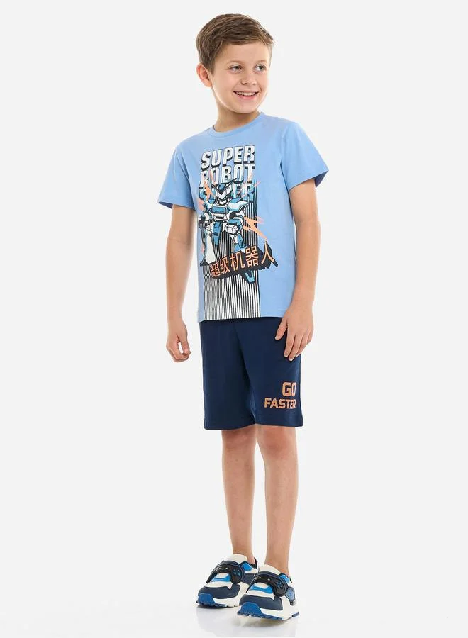 فكتور اند جين Victor And Jane Boys Robot Graphic T-Shirt and Shorts Set