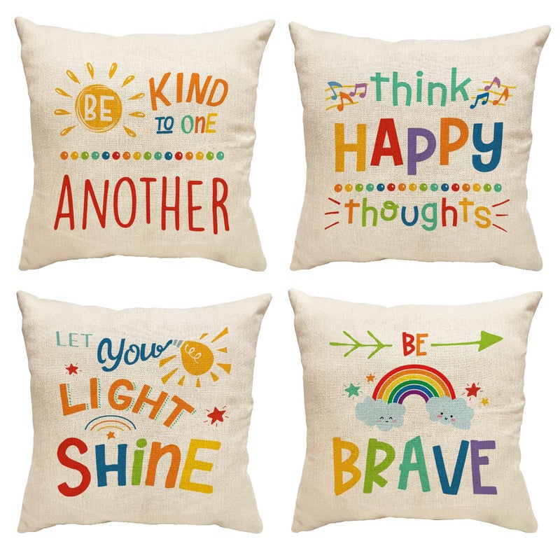 GDHBLING GDHBLING Rainbow Classroom Throw Pillow Covers 18x18 Inch Set of 4 Reading Calm Down Corner School Nursery Decor Throw Pillow Covers Teacher Counselor Must Haves