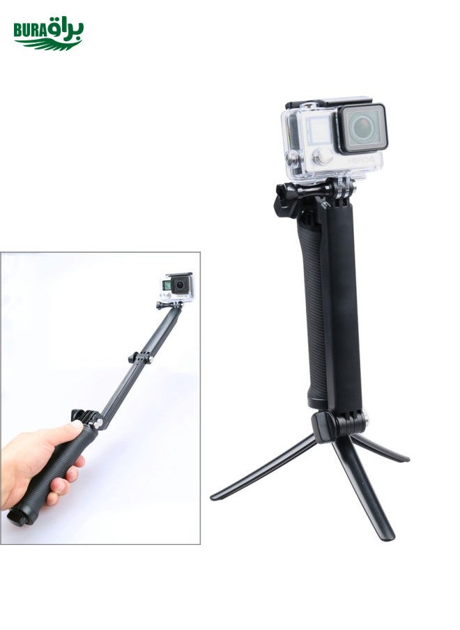 3-Way Multi Function Extendable Monopod Tripod Folding Rotating Arm Camera Handle for GoPro, Insta360, DJI and Other Action Cameras