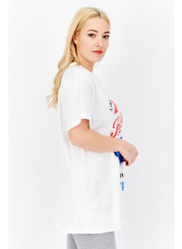 Pepsi تي شيرت نسائي كبير الحجم بطبعة جرافيكية وأكمام قصيرة ورقبة دائرية، مجموعة باللون الأبيض  - Image 2