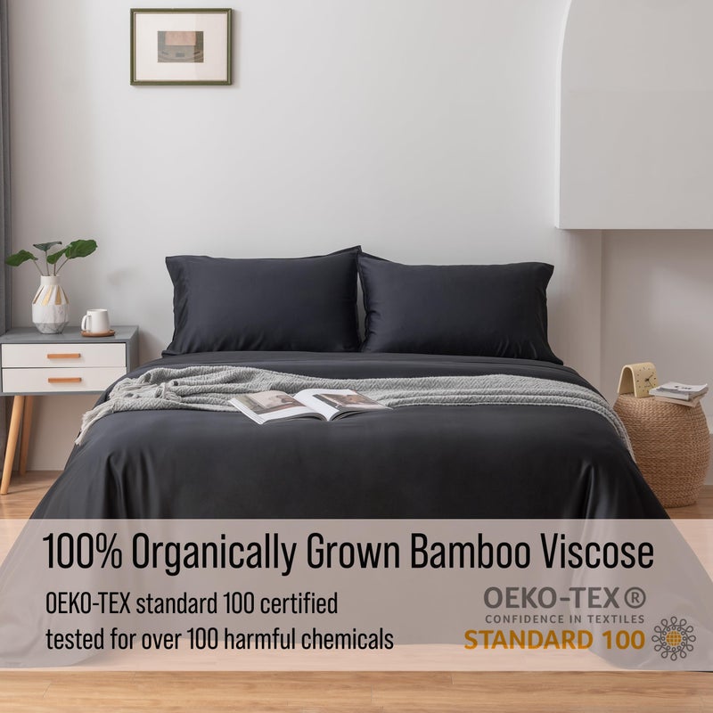 BC BELLA COTERIE Bella Coterie Luxury Bamboo Viscose 34â€ Split Top King Size Sheet Set | 1 Fitted Sheet for Sleep Number & Adjustable Beds | 100% Organically Grown | Cooling & Soft | 18â€ Deep Pocket [Black] - Image 5