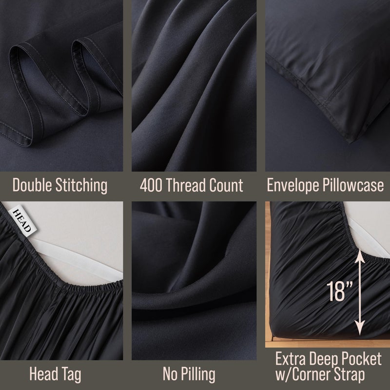BC BELLA COTERIE Bella Coterie Luxury Bamboo Viscose 34â€ Split Top King Size Sheet Set | 1 Fitted Sheet for Sleep Number & Adjustable Beds | 100% Organically Grown | Cooling & Soft | 18â€ Deep Pocket [Black] - Image 4