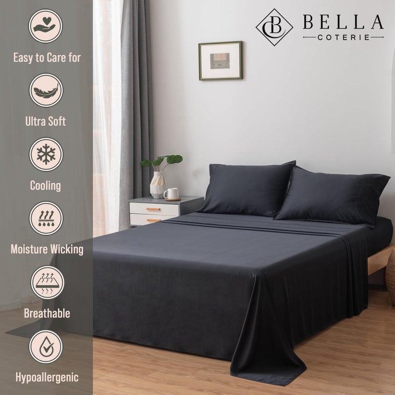 BC BELLA COTERIE Bella Coterie Luxury Bamboo Viscose 34â€ Split Top King Size Sheet Set | 1 Fitted Sheet for Sleep Number & Adjustable Beds | 100% Organically Grown | Cooling & Soft | 18â€ Deep Pocket [Black] - Image 3