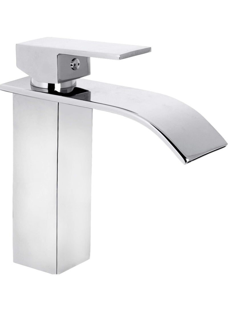 YD Modern Waterfall Bathroom Basin Mixer Tap with Single Lever Handle, Solid Brass Vessel Sink Faucet, Deck Mounted Design, Ceramic Cartridge, Water Saving and Rust Resistant Bathroom Fixture - Image 1