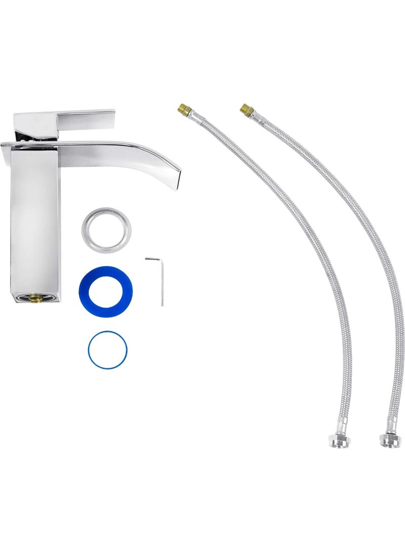 YD Modern Waterfall Bathroom Basin Mixer Tap with Single Lever Handle, Solid Brass Vessel Sink Faucet, Deck Mounted Design, Ceramic Cartridge, Water Saving and Rust Resistant Bathroom Fixture - Image 4