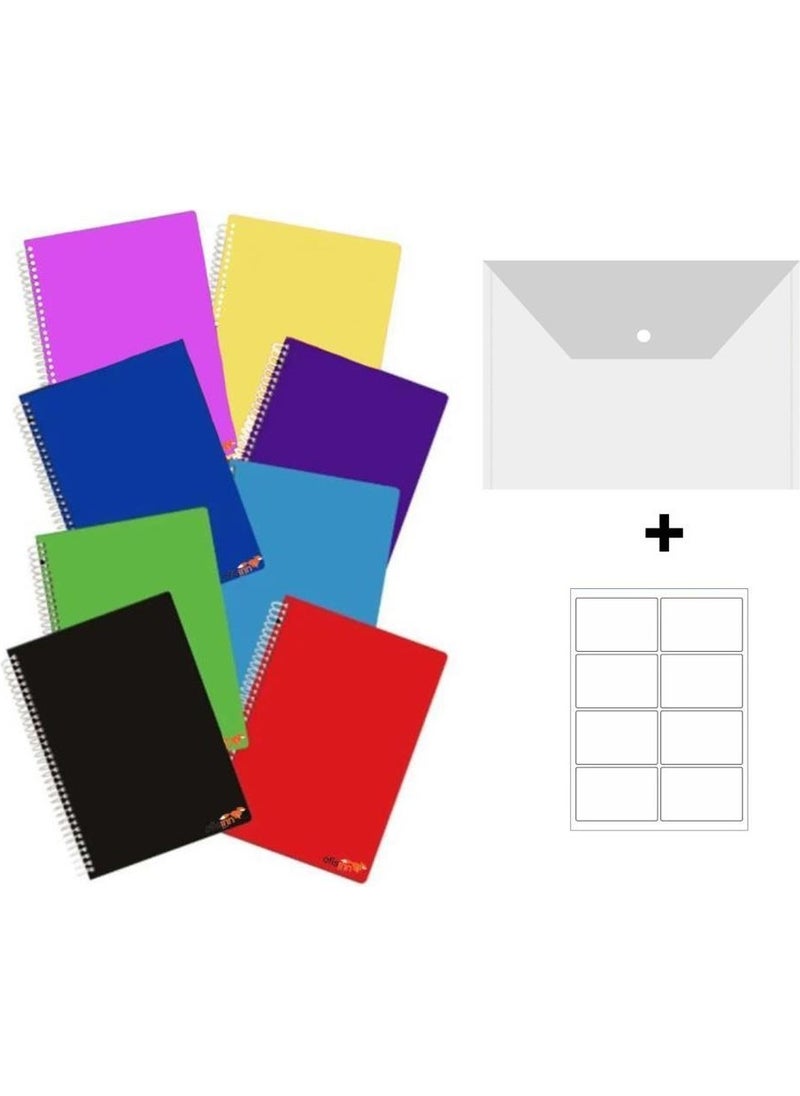Gıpta Office A4 School Notebook 100 Sheets 8 Pieces 4 Squares 4 Lined Spiral Plastic Cover  - Image 1