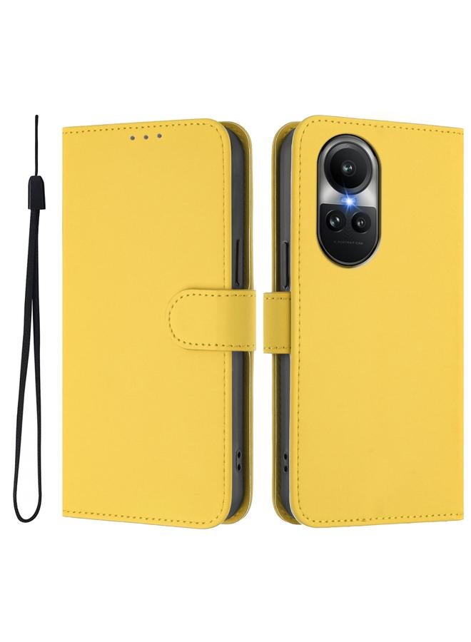 S-TOP Case For OPPO Reno10 Global Skin Feel Solid Color Leather Phone Case with Lanyard - Image 2