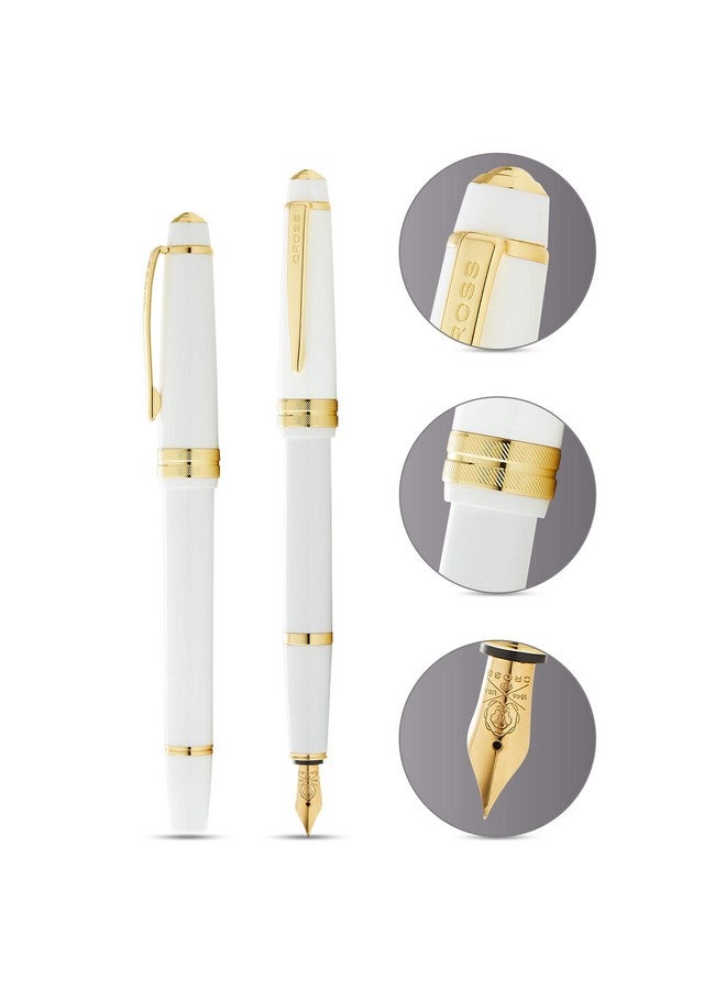Cross Bailey Light Polished White Resin and Gold Tone Medium Nib Fountain Pen - Image 2