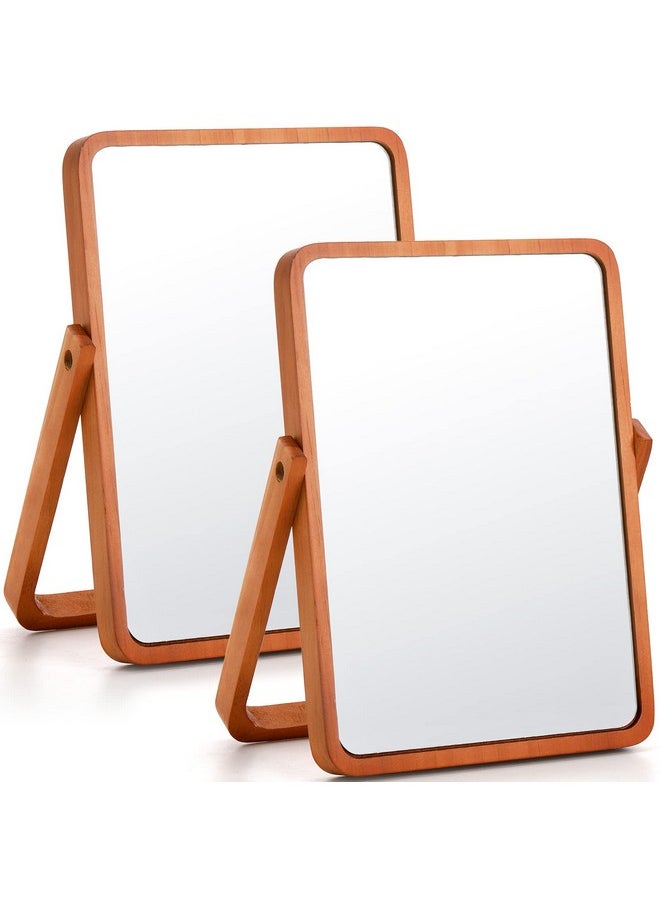 DEAYOU - 2 Pack Mirror With Wood Stand Rotation Makeup Mirror 10 Standing Cosmetic Mirror Portable Wood Tabletop Mirror For Hanging Highdefinition Pine - Image 1