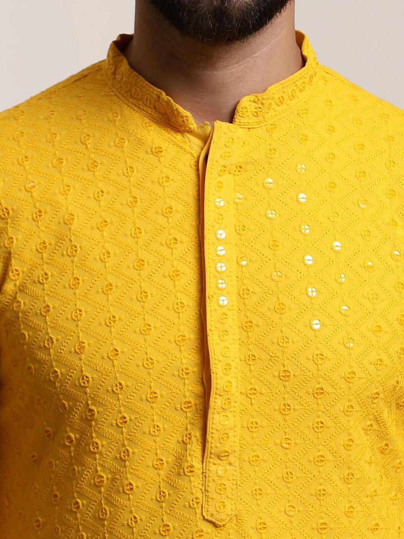 SOJANYA (Since 1958 Men's Pure Cotton Mustard Sequence Kurta & White Pyjama Set - Image 5