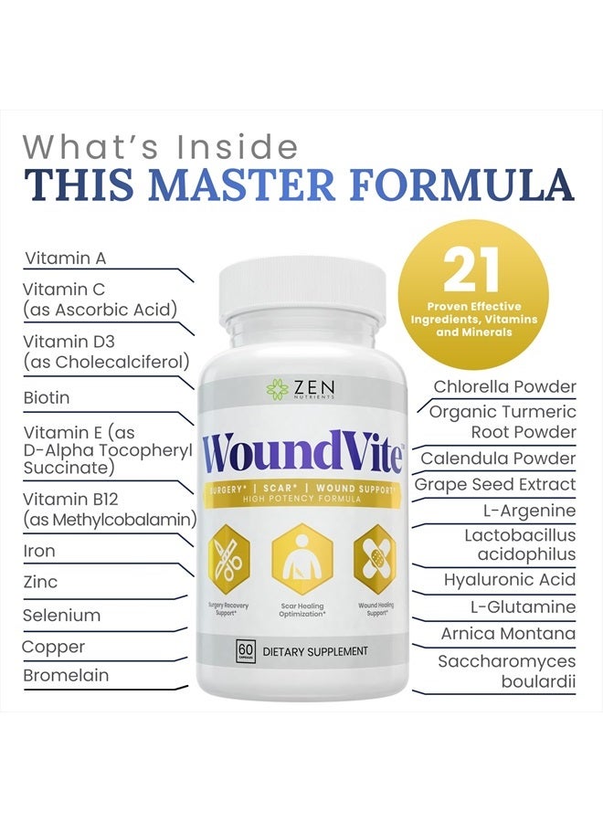 Zen Nutrients WoundVite Pre & Post Surgery Support, Scar & Wound Care, Scar Treatment, Plastic & General Surgery, Heal Faster & Aids in Recovery Time w/ Bromelain, Turmeric & Arnica - 60 Vegan Caps - Image 5