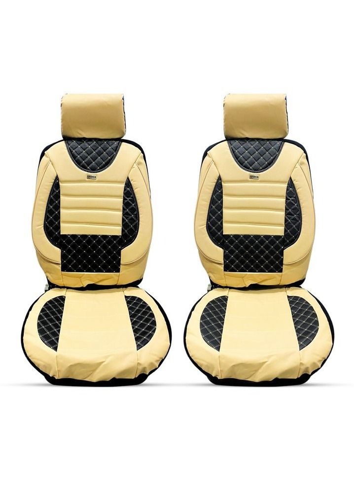 SPIDER Universal Seat Cover Cushion For 5 Seater Car Front Back Seat And Head Rest 11 Pcs, High Quality Rexine Premium Version Cushion of Beige and Black Mixed - Image 1