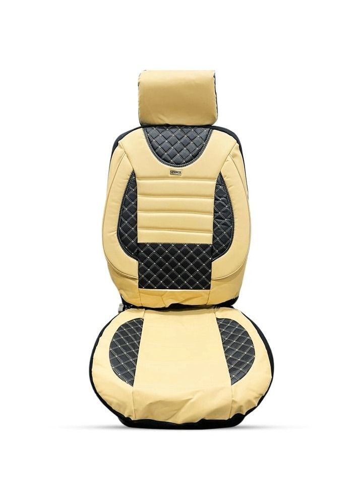 SPIDER Universal Seat Cover Cushion For 5 Seater Car Front Back Seat And Head Rest 11 Pcs, High Quality Rexine Premium Version Cushion of Beige and Black Mixed - Image 2