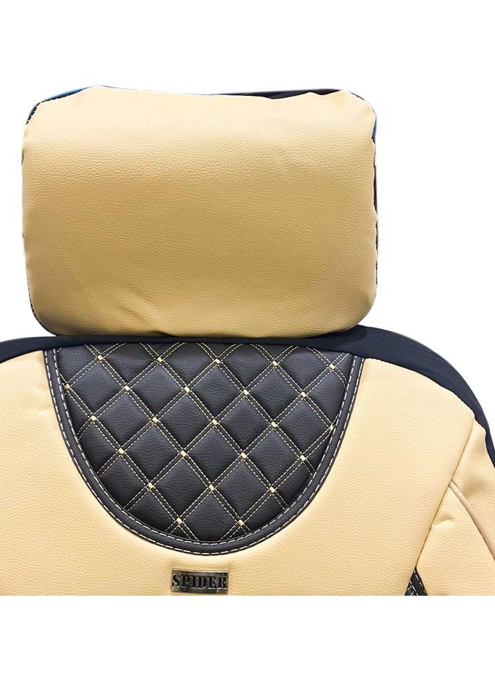 SPIDER Universal Seat Cover Cushion For 5 Seater Car Front Back Seat And Head Rest 11 Pcs, High Quality Rexine Premium Version Cushion of Beige and Black Mixed - Image 5