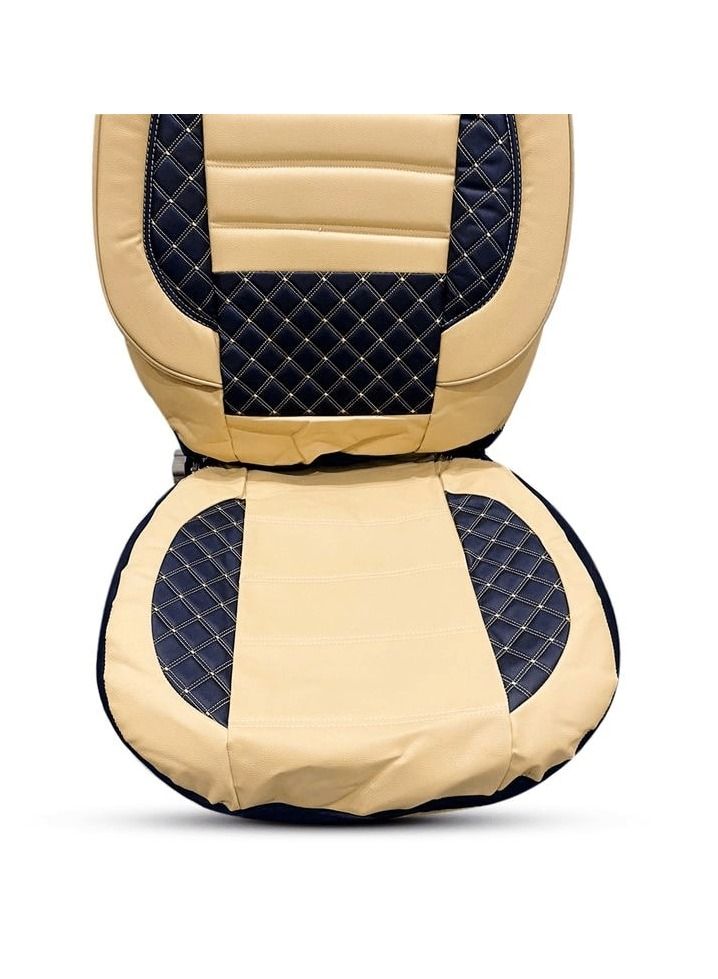 SPIDER Universal Seat Cover Cushion For 5 Seater Car Front Back Seat And Head Rest 11 Pcs, High Quality Rexine Premium Version Cushion of Beige and Black Mixed - Image 3