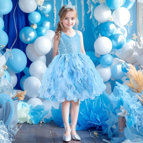 Suppromo Blue Tutu Dress for Girls Princess Birthday Party Kids Sparkly Sequin Tulle Fairy Dress for Toddler Girls Prom Sneaker Ball Gowns Dance Wedding Graduation Christmas Outfit 6T - Image 3