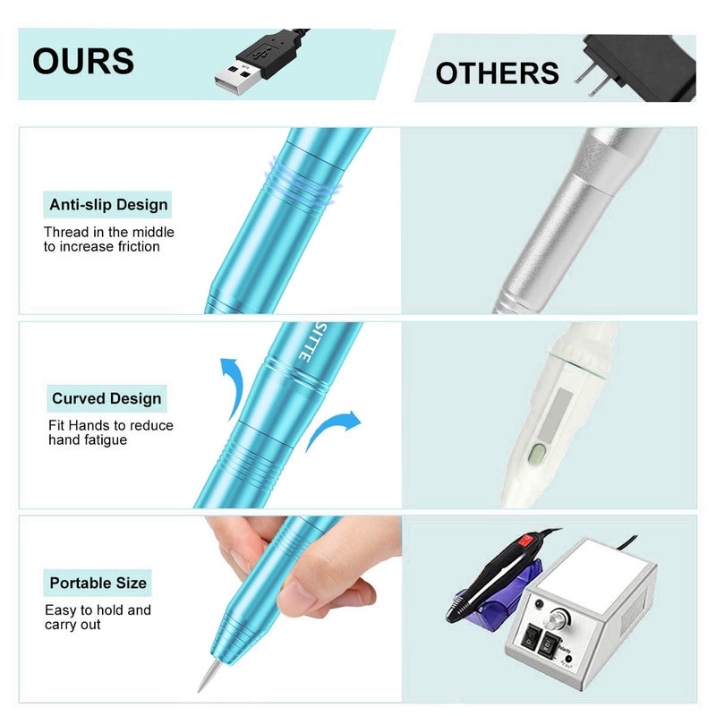 COSITTE Electric Nail Drill,USB Electric Nail Drill Machine for Acrylic Nail Kit,Portable Electric Nail File Polishing Tool Manicure Pedicure Kit Efile Nail Supplies for Home Salon,Sky Blue - Image 3