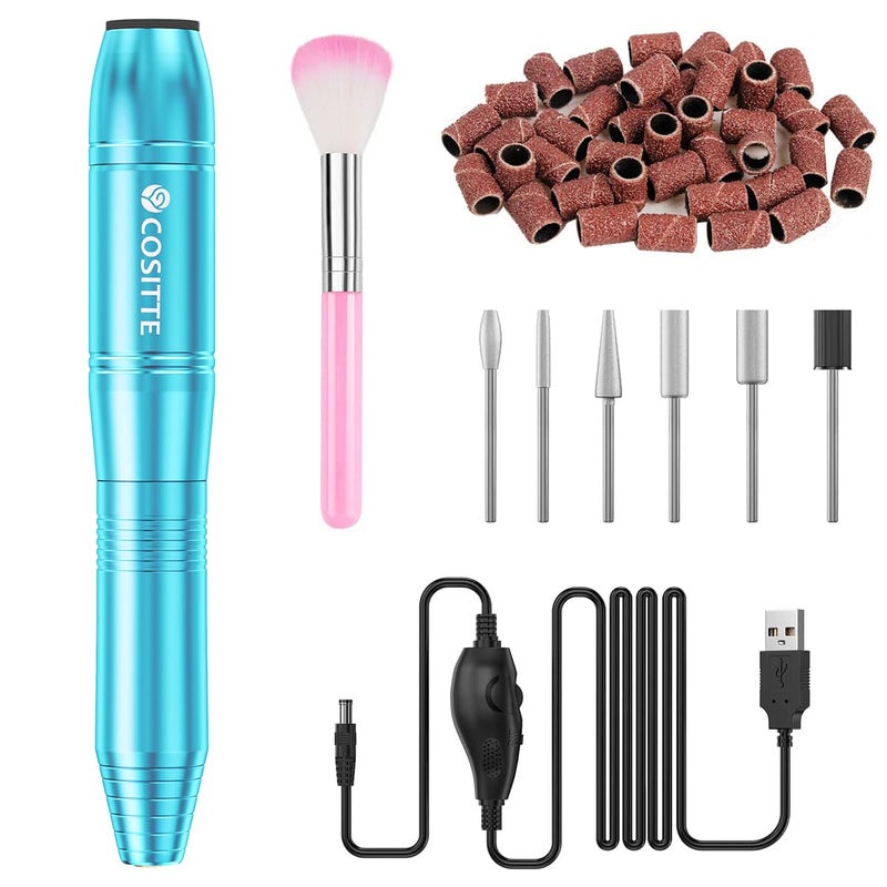 COSITTE Electric Nail Drill,USB Electric Nail Drill Machine for Acrylic Nail Kit,Portable Electric Nail File Polishing Tool Manicure Pedicure Kit Efile Nail Supplies for Home Salon,Sky Blue - Image 1