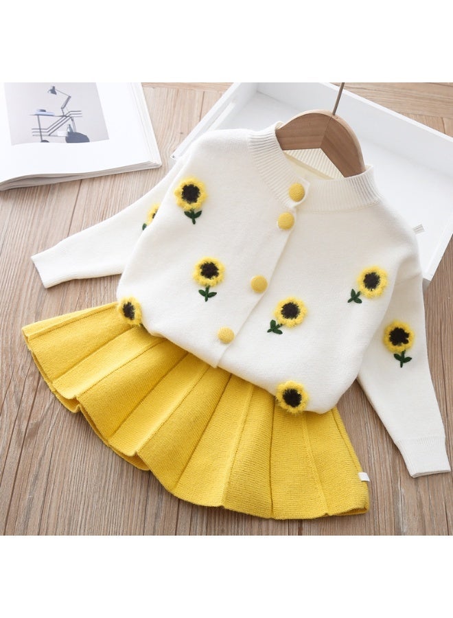 Ayada Home Girls 2-Piece Knit Outfit, Fruit Embroidery Cardigan & Pleated Skirt Set - Image 1