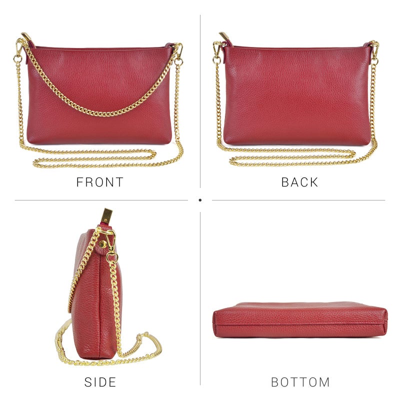 Dasein Italian Genuine Calf Leather Crossbody Bag Smooth Shoulder Bag for Women Metallic Evening Bag Party Purse With Two Chain Strap (Black) - Image 3
