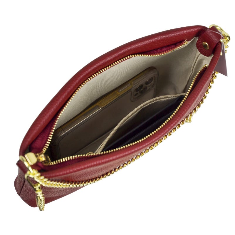 Dasein Italian Genuine Calf Leather Crossbody Bag Smooth Shoulder Bag for Women Metallic Evening Bag Party Purse With Two Chain Strap (Black) - Image 5