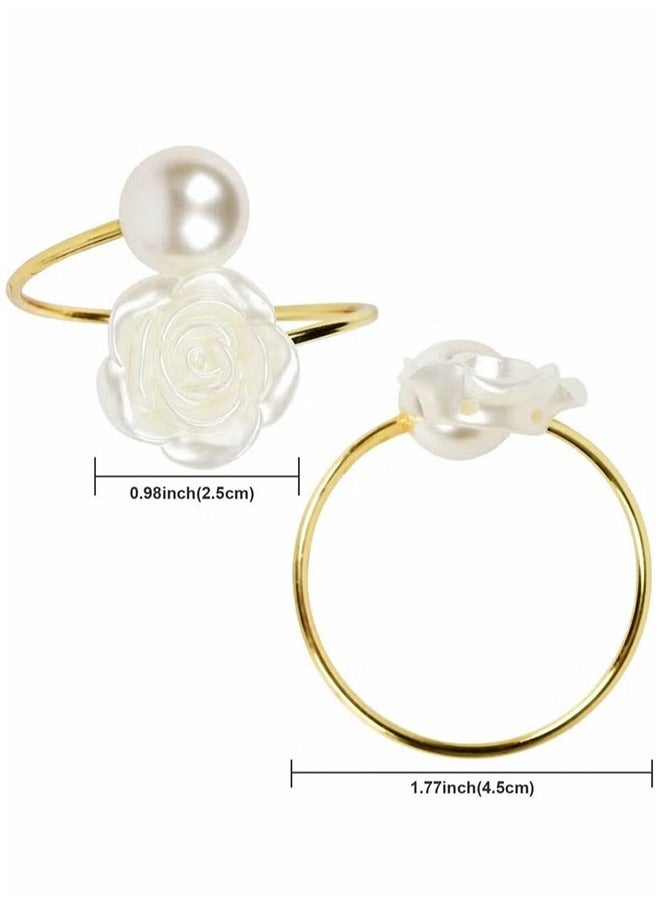 Napkin Rings, White Rose Pearl Dining Table Ring Holder, Vintage Paper Towel Rings for Valentine's Day Wedding Banquet Home Decorations (6 Pcs)  - Image 5