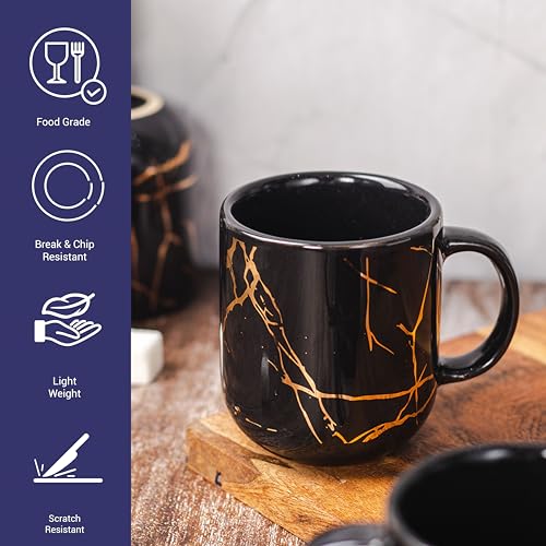 Femora 22k Liquid Gold Marble Design Ceramic Coffee Mug, Tea Cups, 180 ML, Pack of 6, Black - Image 4