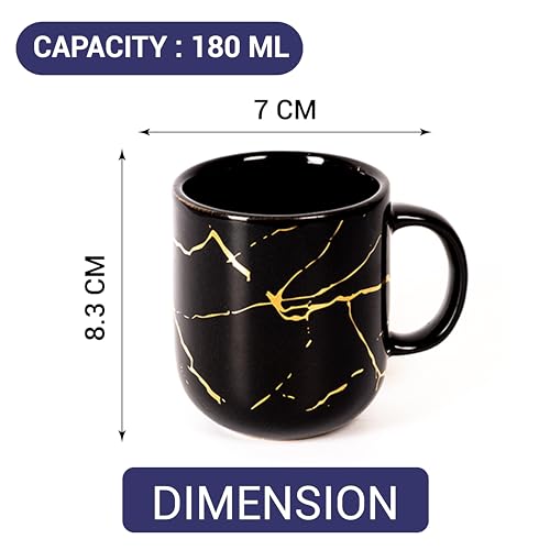 Femora 22k Liquid Gold Marble Design Ceramic Coffee Mug, Tea Cups, 180 ML, Pack of 6, Black - Image 3