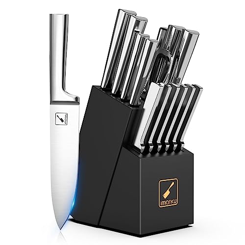 imarku Knife Set - 15PCS Kitchen Knife Set Japanese High Carbon Stainless Steel Knives Set for Kitchen, Dishwasher Safe Ultra Sharp Professional Chef Well Balance Knife Block Set, Black - Image 1