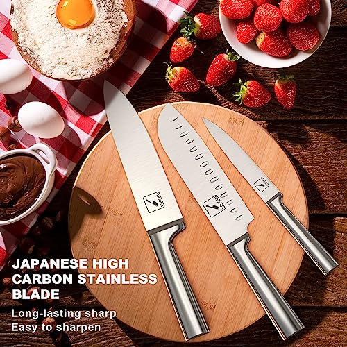 imarku Knife Set - 15PCS Kitchen Knife Set Japanese High Carbon Stainless Steel Knives Set for Kitchen, Dishwasher Safe Ultra Sharp Professional Chef Well Balance Knife Block Set, Black - Image 4