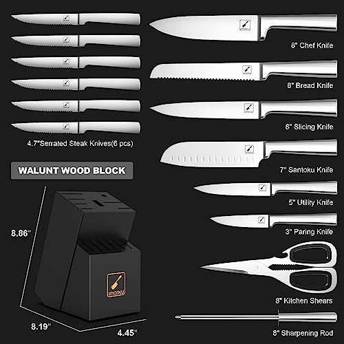 imarku Knife Set - 15PCS Kitchen Knife Set Japanese High Carbon Stainless Steel Knives Set for Kitchen, Dishwasher Safe Ultra Sharp Professional Chef Well Balance Knife Block Set, Black - Image 5