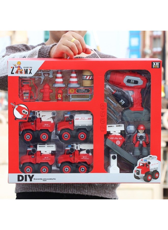 Children's Toys With Screws Can Be Assembled And Disassembled. Intelligence Development-Color:Firefighting Gift Box [including 4 Cars + Sheng Stone Rack Tools + Electric Drill]®  - Image 1