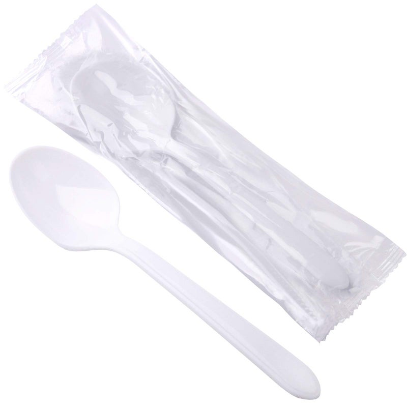 Plastic Spoons Individually Wrapped 100pcs Heavy Duty Disposable Spoons Bulk  Ideal for Parties Restaurants Travel  Takeout
