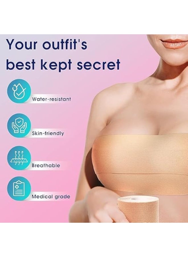 Generic Boob Tape, Breast Lift Tape, Body Tape for Breast Lift with 2 Pcs  Silicone Breast Reusable Adhesive Bra, Bob Tape for Large Breasts A-G Cup,  Works with Sticky Bra Backless Bra