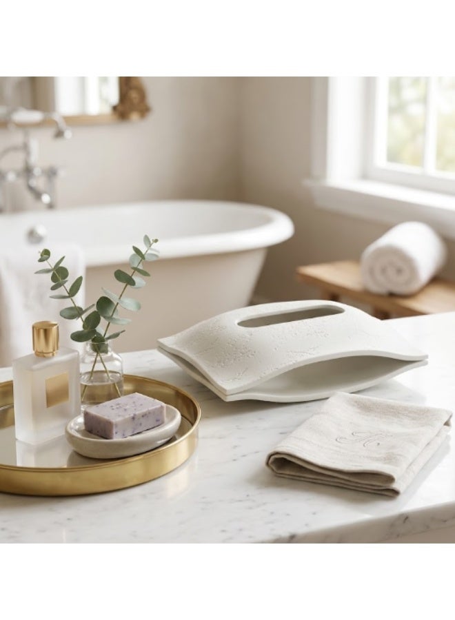 Modern Elegant Tissue Box Holder – White Textured Tissue Organizer - Image 1