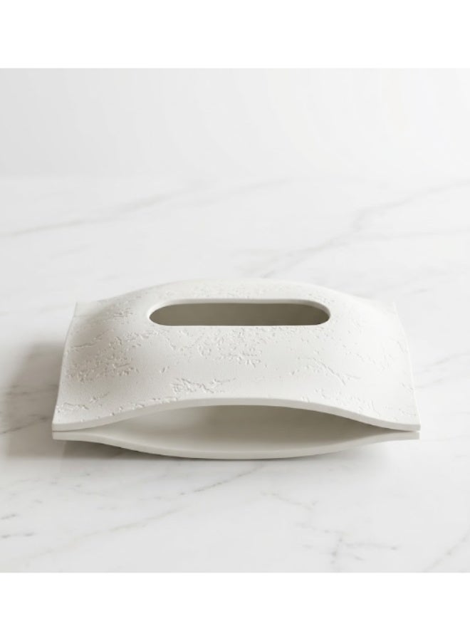 Modern Elegant Tissue Box Holder – White Textured Tissue Organizer - Image 2