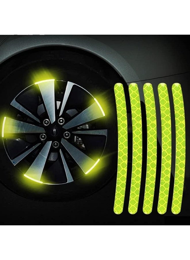 بريميفي 20 قطعة من ملصقات السيارات العاكسة، شريط حافة العجلة لعجلات الدراجات النارية والسيارات والدراجات الهوائية والدراجات الليلية عاكسة للضوء شريط زخرفي عالمي (أخضر) - Image 1