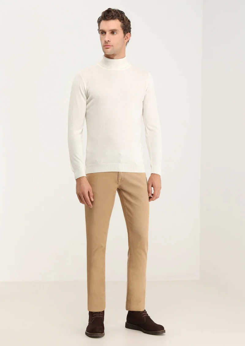 Kip Ecru Full Turtleneck Plain Knit Wool Blend Sweater