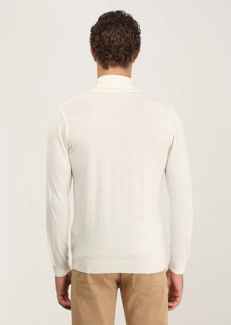 Kip Ecru Full Turtleneck Plain Knit Wool Blend Sweater