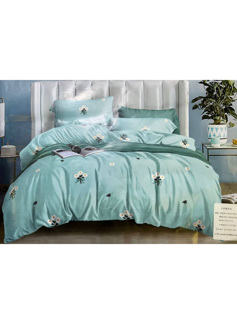 طقم مفروشات فاخر بحجم كينج مكون من 6 قطع - تصميم بسيط، غطاء لحاف 220×240 سم مع شرشف مطاطي و4 أغطية وسائد