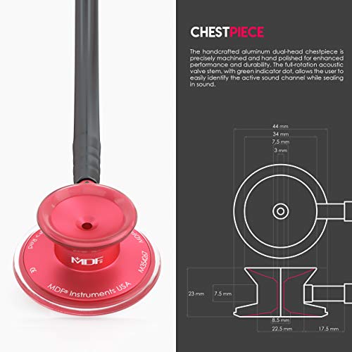 MDF Instruments أدوات MDF، سماعة طبية خفيفة الوزن من أكوستيكا للأطباء والممرضين والطلاب والاستخدام المنزلي، للبالغين، رأس مزدوج، أنبوب أسود، رأس صدري أحمر - MDF747XPR11 - Image 4