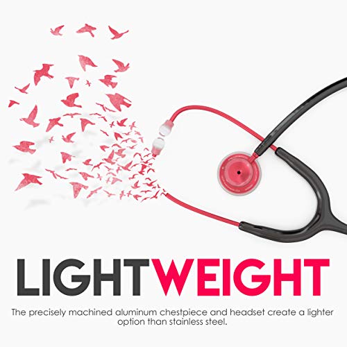 MDF Instruments أدوات MDF، سماعة طبية خفيفة الوزن من أكوستيكا للأطباء والممرضين والطلاب والاستخدام المنزلي، للبالغين، رأس مزدوج، أنبوب أسود، رأس صدري أحمر - MDF747XPR11 - Image 3