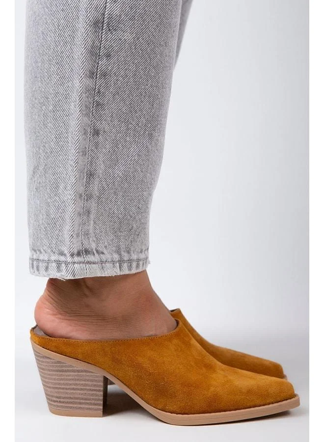 Stella Women's Genuine Leather Western Mustard - Suede Slippers - Yellow